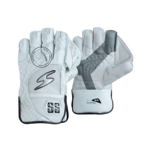 Picture of SS Platino Wicket Keeping Gloves - Silver and White